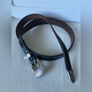 Ra Guthrie Signed SS Sterling Silver Tip Black Chacon Western Belt Vintage 1990